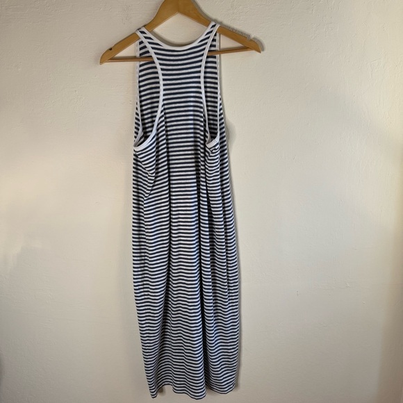 LOFT Navy Striped Racerback Cotton Linen Midi Dress Size Large - Picture 6 of 6